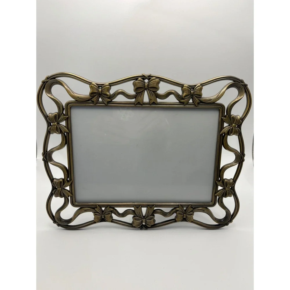 Vintage Antique Brass Ribbon & Bow Openwork Picture Frame 5x7 Coquette Romantic